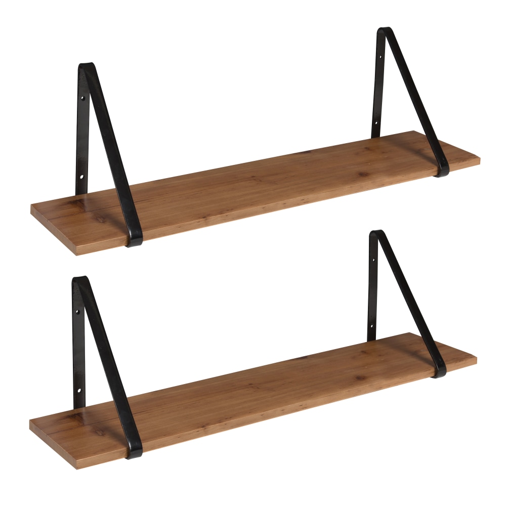 Kate and Laurel Soloman Wooden Shelves with Brackets, 8-5/16inH x 27-9/16inW x 6-15/16inD, Rustic Brown/Black, Set Of 2 Shelves MPN:212024