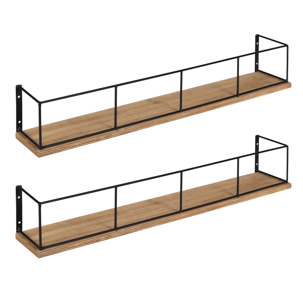 Kate And Laurel Benbrook Wall Shelves, 4inH x 24inW x 4inD, Rustic Brown/Black, Set Of 2 Shelves MPN:212066