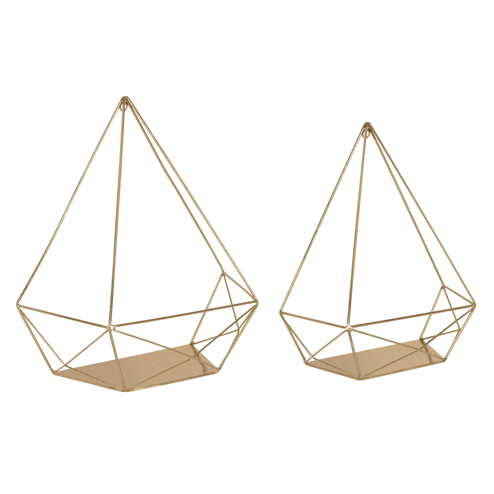Kate and Laurel Prouve Wall Shelves, 15inH x 14inW x 6-1/2inD, Gold, Set Of 2 Shelves MPN:212407