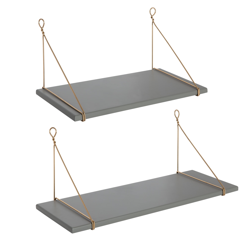 Kate and Laurel Vista Wood and Metal Wall Shelves, Gray, Set Of 2 Shelves MPN:213968
