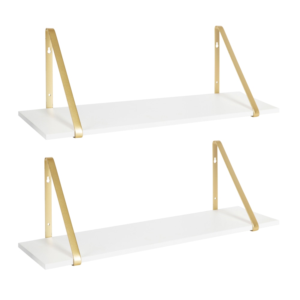 Kate and Laurel Soloman Wall Shelves, 8-5/16inH x 27-1/2inW x 6-15/16inD, White/Gold, Set Of 2 Shelves MPN:214087