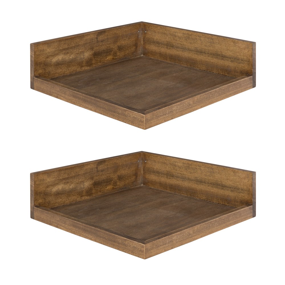 Kate And Laurel Levie Wall Shelves, 3-1/2inH x 12inW x 12inD, Rustic Brown, Set Of 2 Shelves MPN:214351