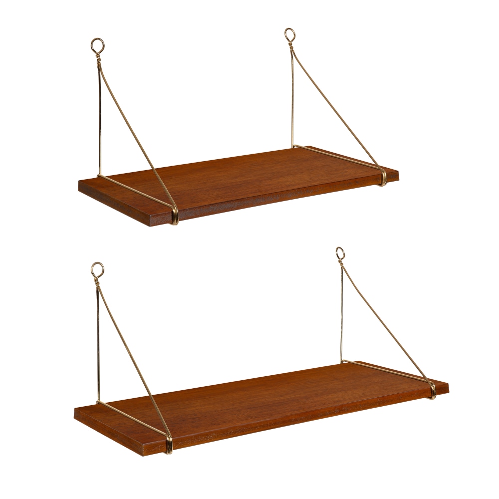 Kate and Laurel Vista Wood and Metal Wall Shelves, 9-3/4inH x 24inW x 9-7/16inD, Brown, Set Of 2 Shelves MPN:214961