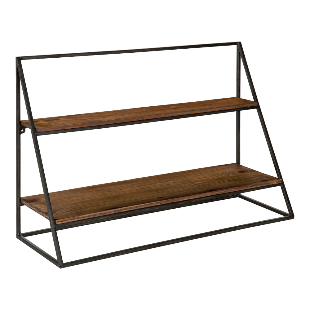 Kate and Laurel Lander Rustic Hanging Wall Shelves, 16inH x 24inW x 8inD, Brown/Black MPN:215846