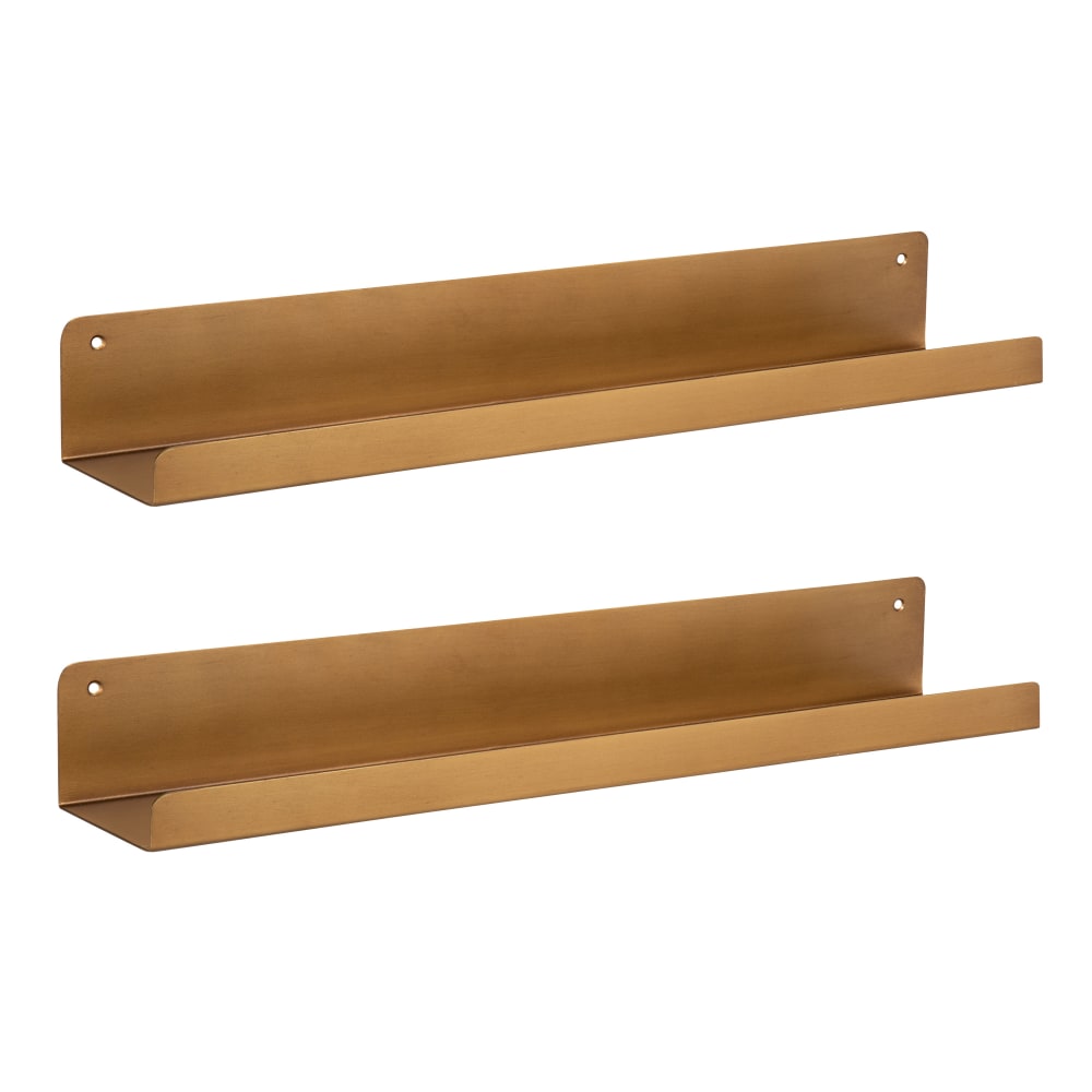 Kate and Laurel Mezzo Modern Metal Ledge Wall Shelves, 3inH x 23-3/4inW x 4-1/4inD, Gold, Set Of 2 Shelves MPN:216029