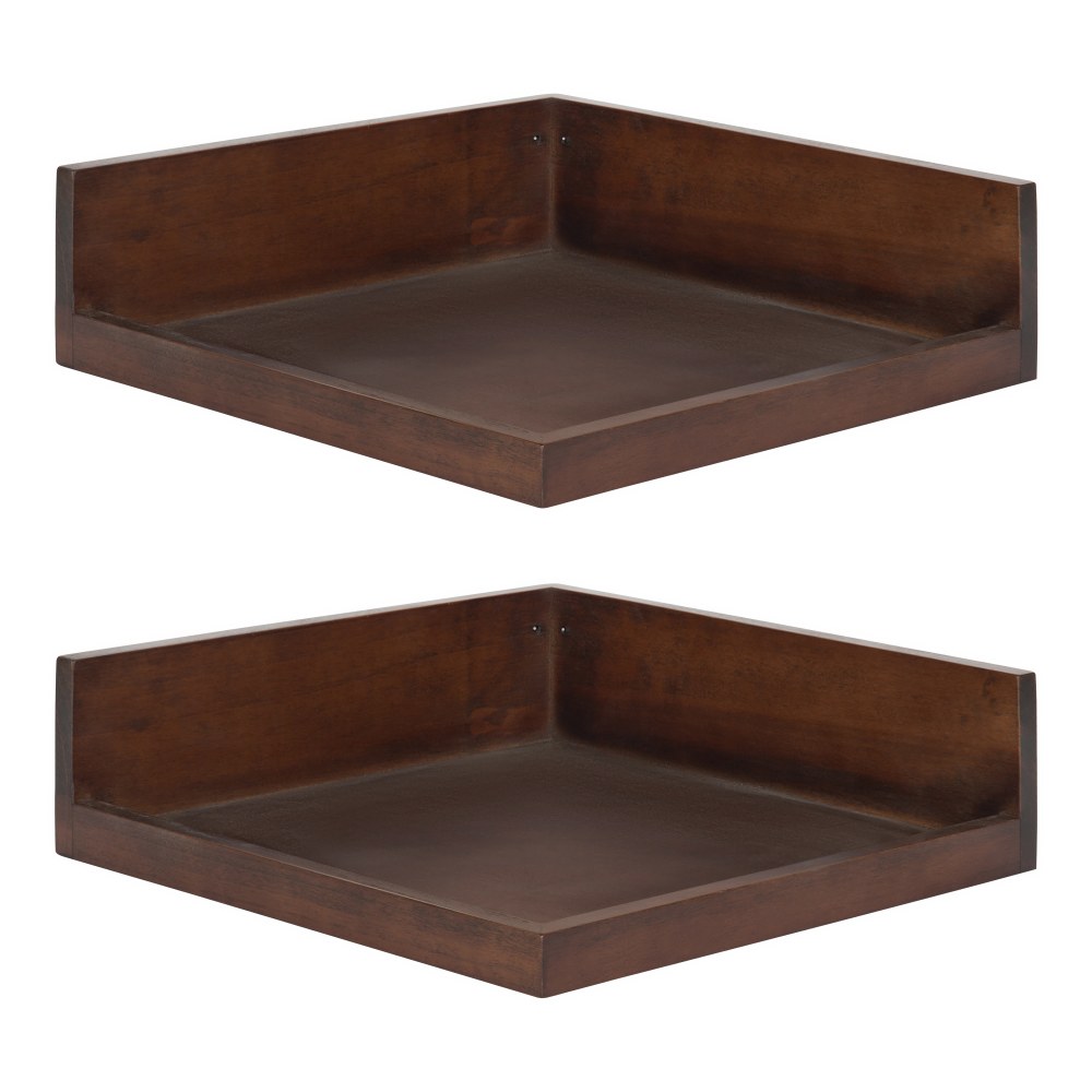 Kate And Laurel Levie Wall Shelves, 3-1/2inH x 12inW x 12inD, Walnut Brown, Set Of 2 Shelves MPN:216081