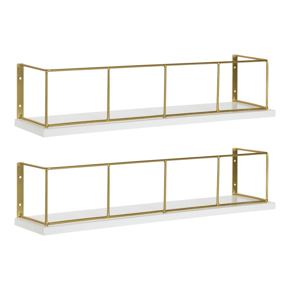 Kate and Laurel Benbrook Wall Shelves, 4inH x 18inW x 4inD, White/Gold, Set Of 2 Shelves MPN:216511