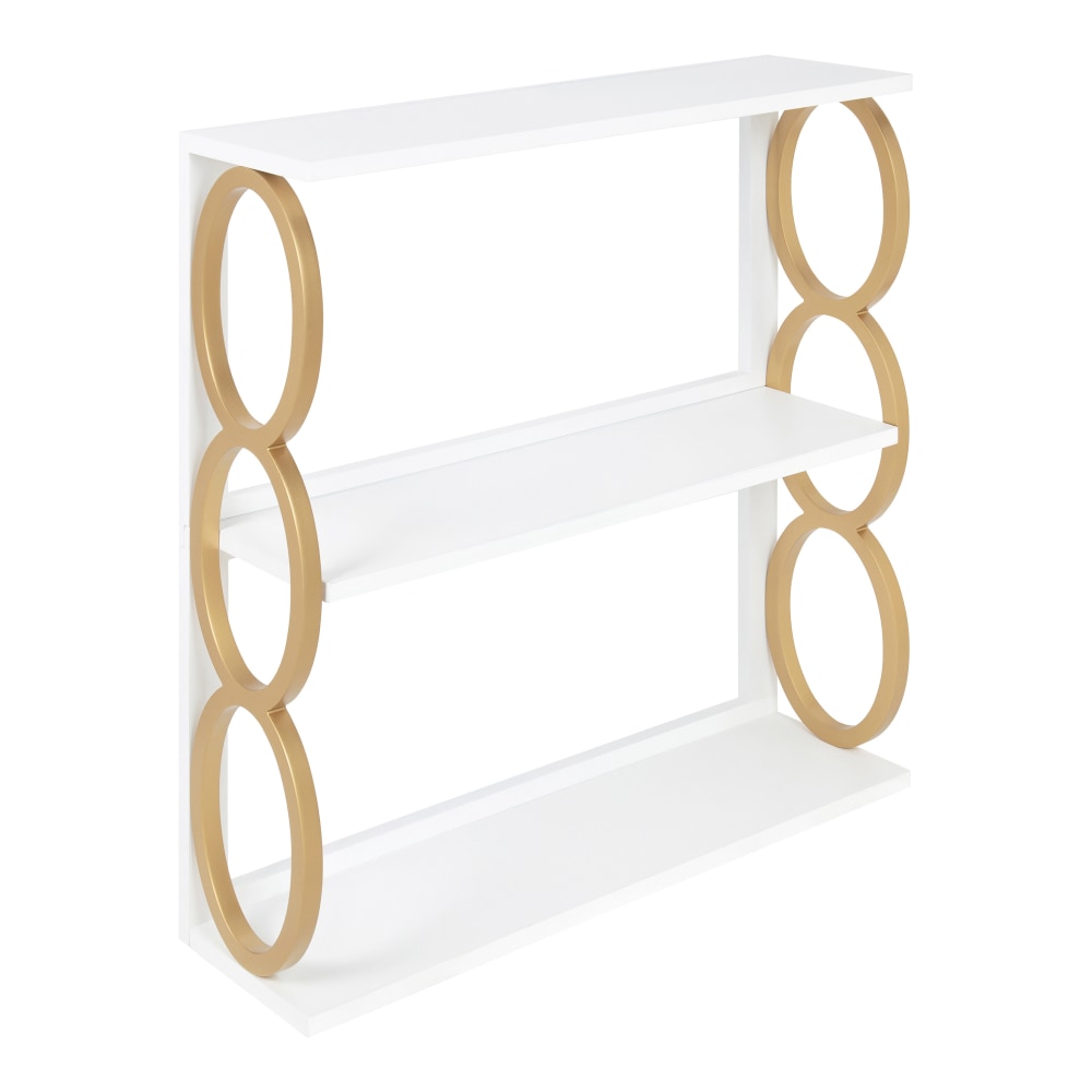 Kate and Laurel Ring Wooden 3-Tier Shelves, 31inH x 28inW x 8inD, White/Gold MPN:216684