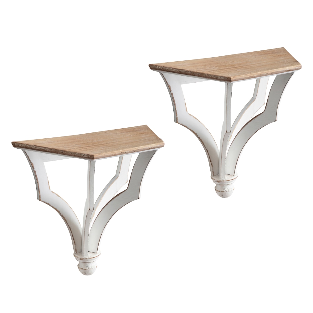 Kate And Laurel Corbett Wall Shelves, 11-13/16inH x 13inW x 5-9/16inD, Rustic Brown/White, Set Of 2 Shelves MPN:217125
