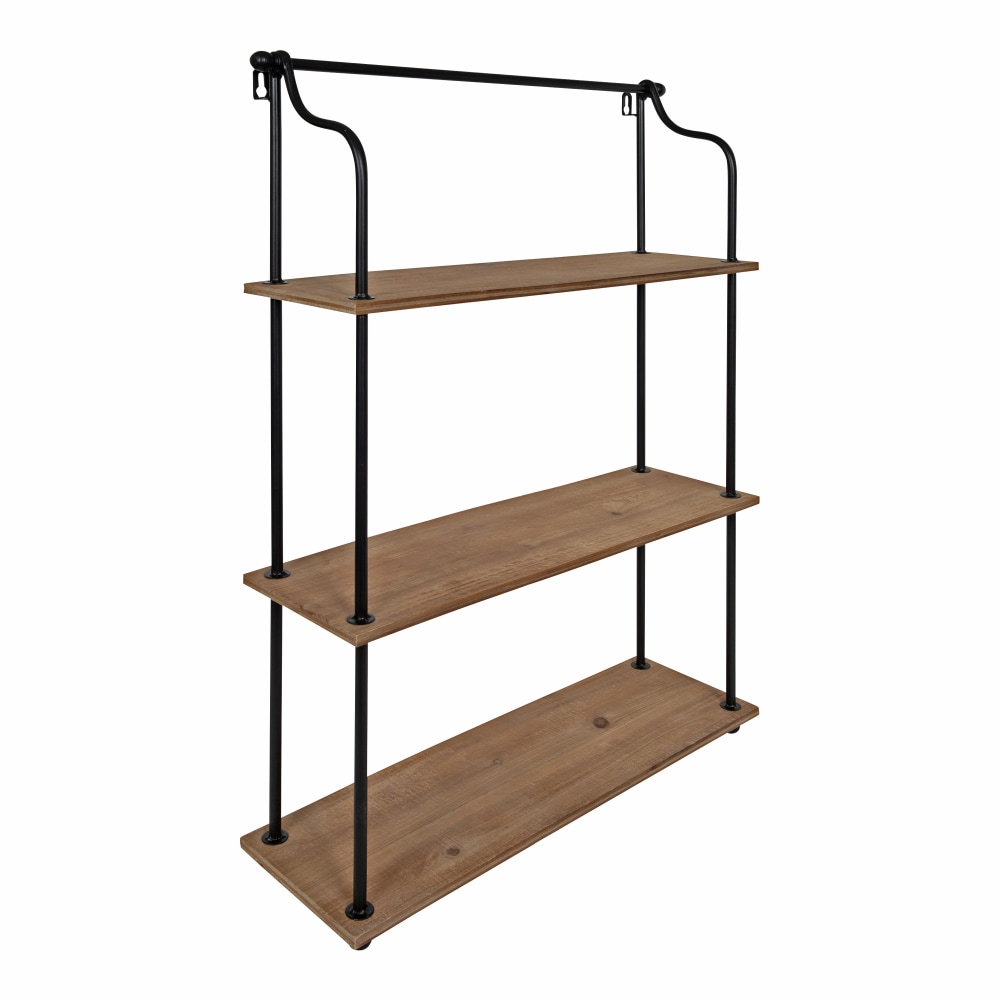 Kate and Laurel Walters Wood and Metal 3-Tier Shelves, 32-5/16inH x 20-1/2inW x 6-5/16inD, Brown/Black, Set Of 3 Shelves MPN:217129