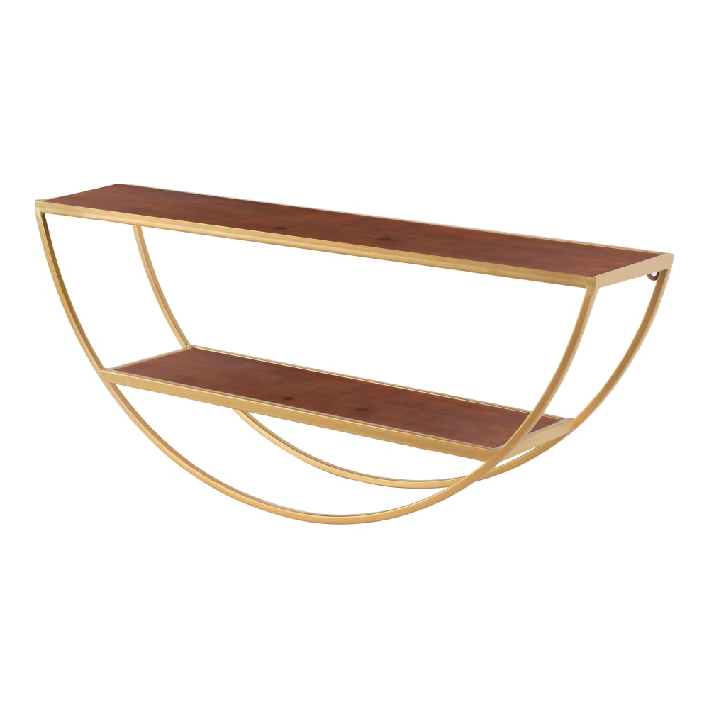 Kate and Laurel Tancill Half-Circle Wall Shelves, 11inH x 26inW x 6inD, Walnut Brown/Gold, Set Of 2 Shelves MPN:219328
