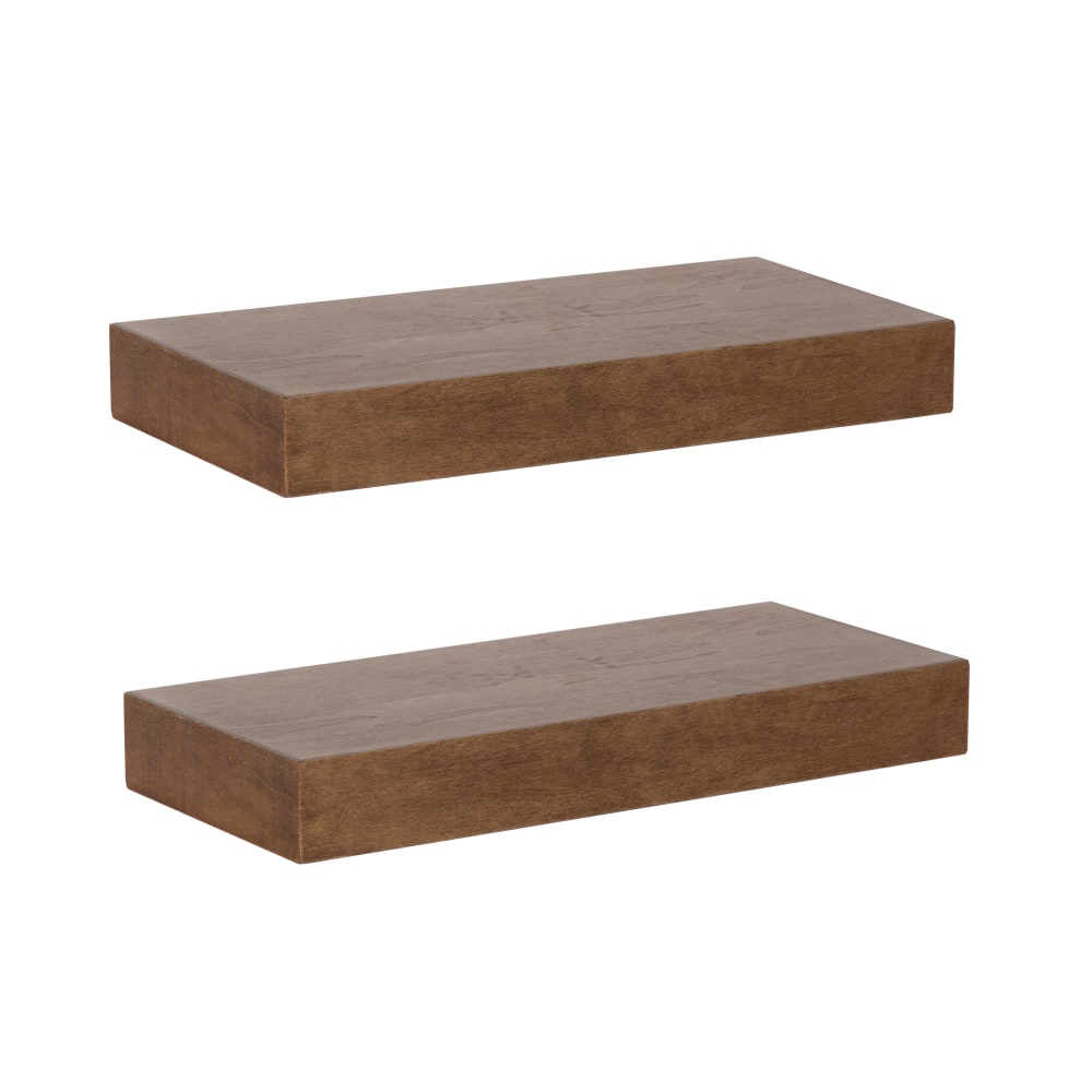 Kate and Laurel Havlock Wood Shelf Set, 2-1/4inH x 18inW x 8inD, Rustic Brown MPN:219349