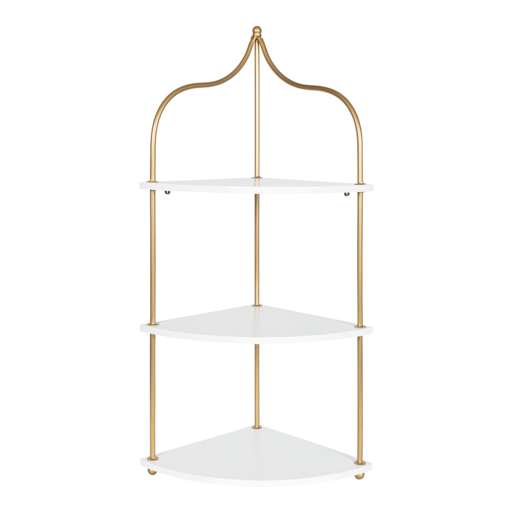 Kate and Laurel Walters Corner Shelves, 34-1/4inH x 16-1/2inW x 12inD, White/Gold, Set Of 3 Shelves MPN:222832