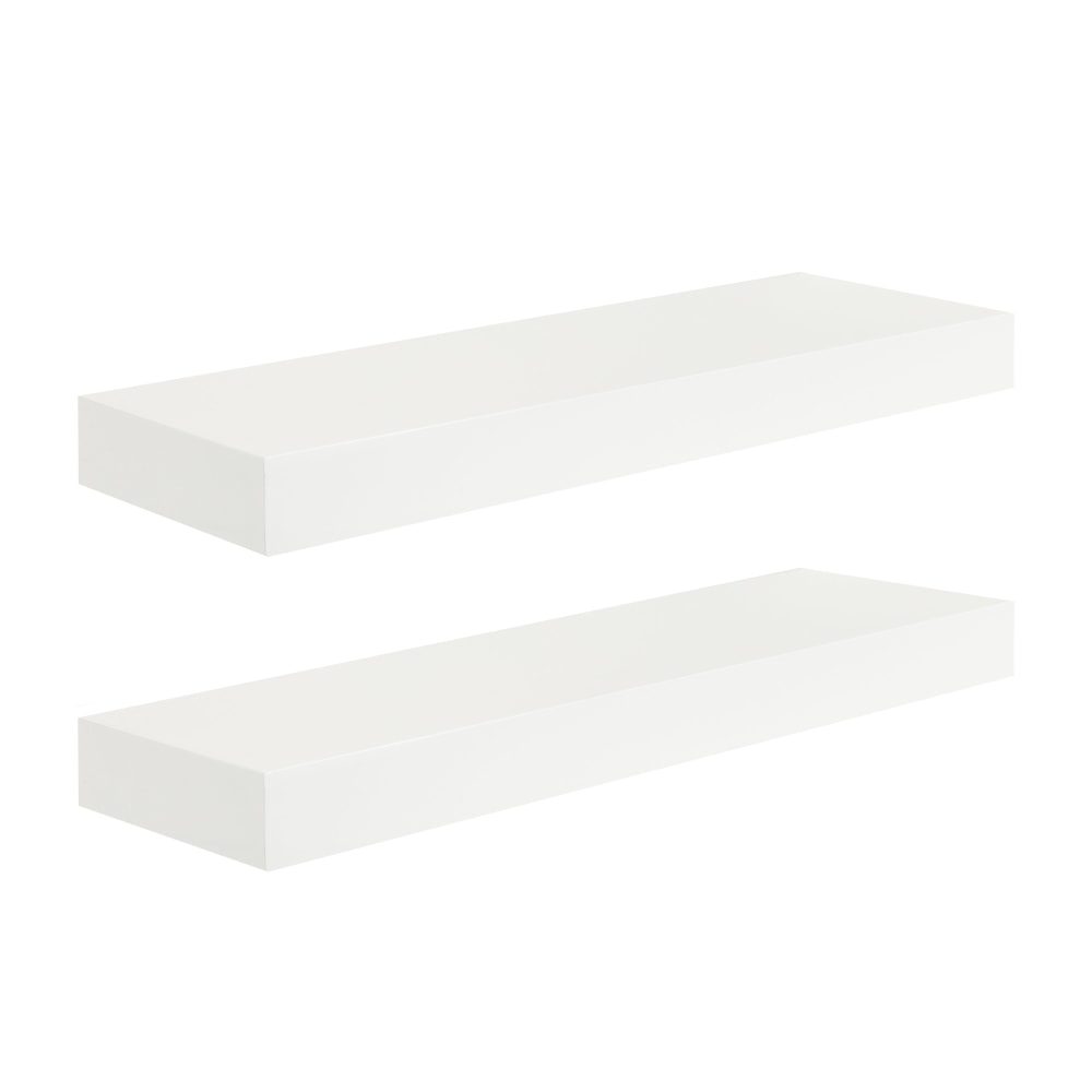 Kate and Laurel Havlock Wood Shelf Set, 2-1/4inH x 24inW x 8inD, White, Set Of 2 Shelves MPN:227746