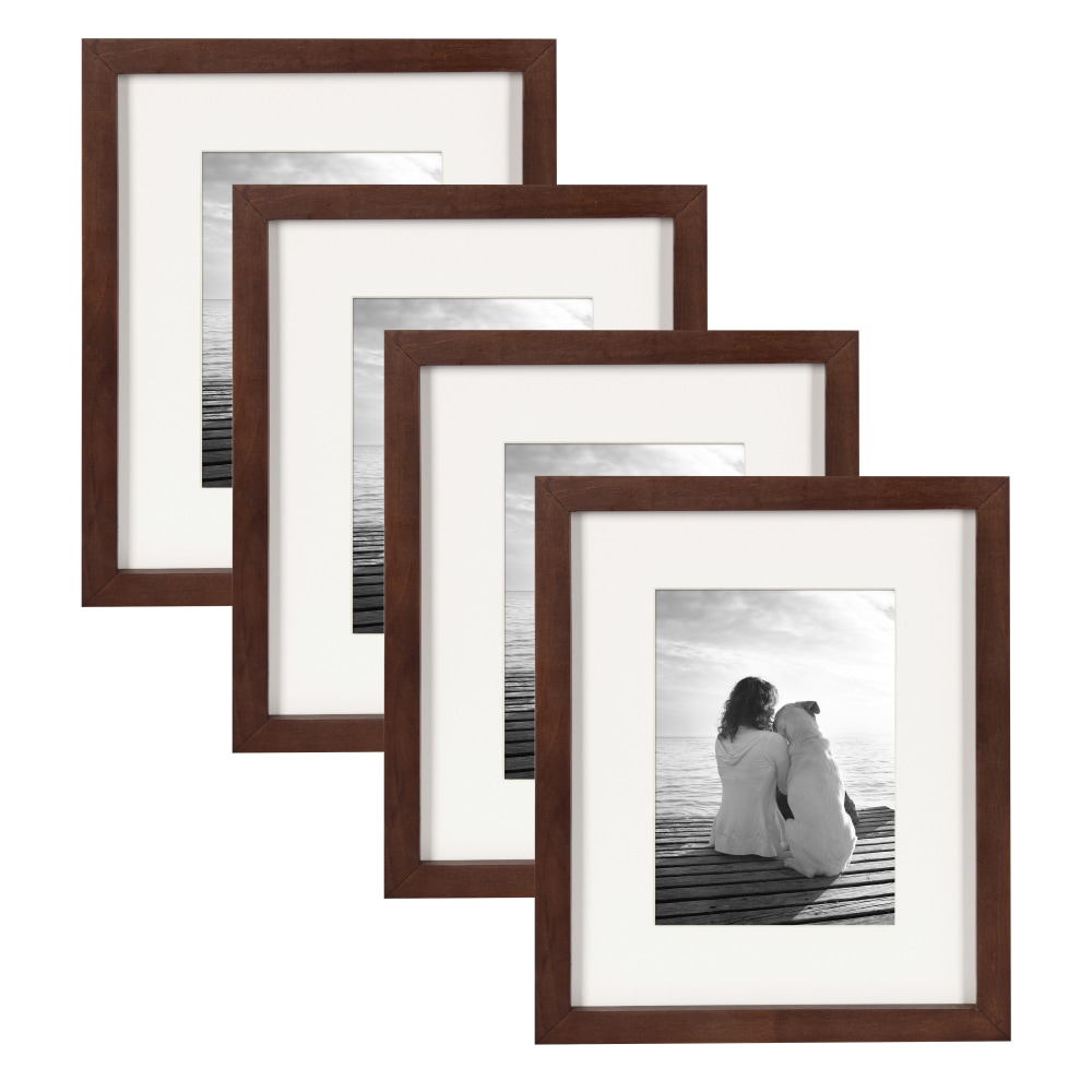 Uniek DesignOvation Gallery Photo Picture Frame Set, 9in x 11in With Mat, Walnut Brown, Set Of 4 MPN:209140