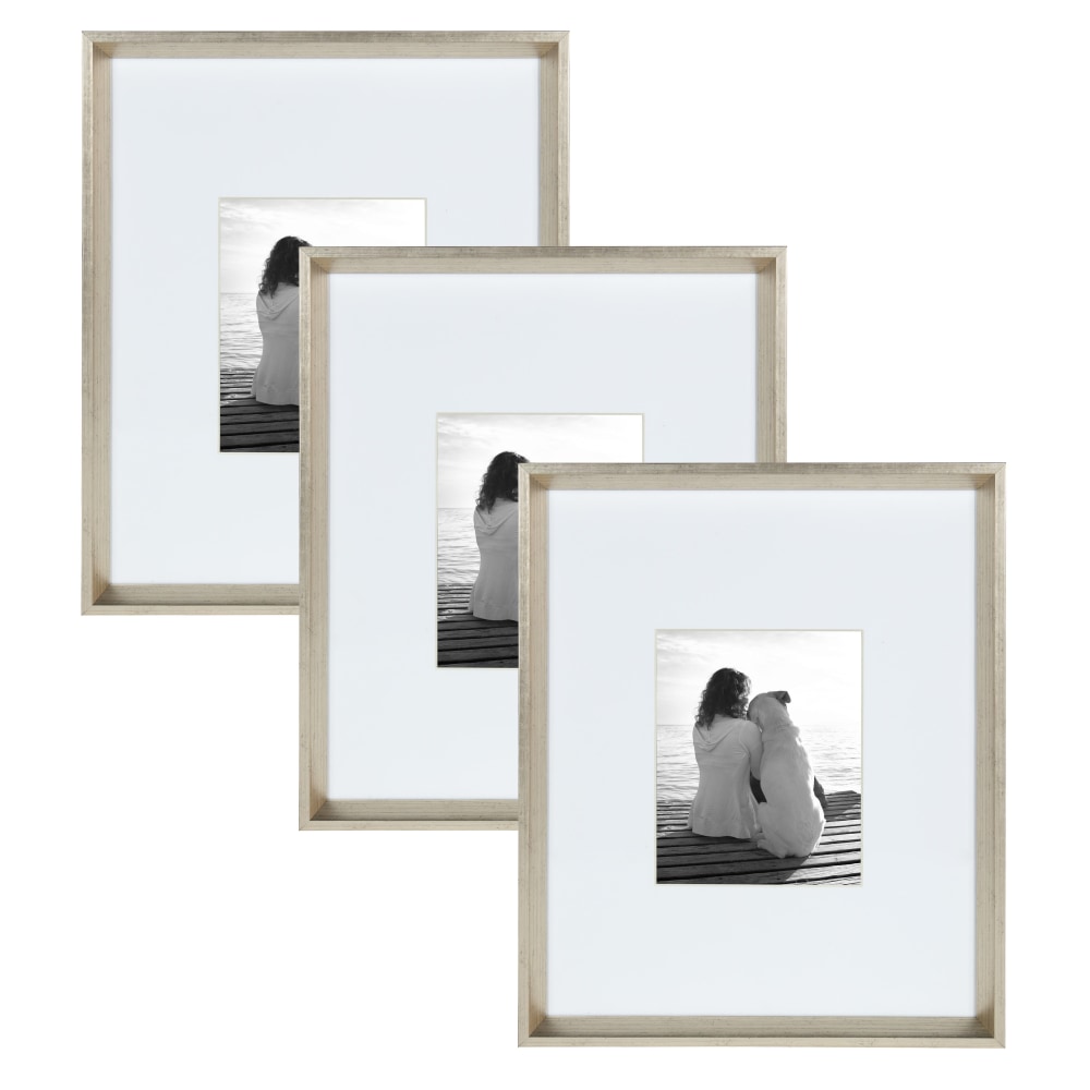 Kate And Laurel Calter Modern Wall Picture Frame Set, 21 1/2in x 17 1/2in With Mat, Silver, Set Of 3 MPN:212183