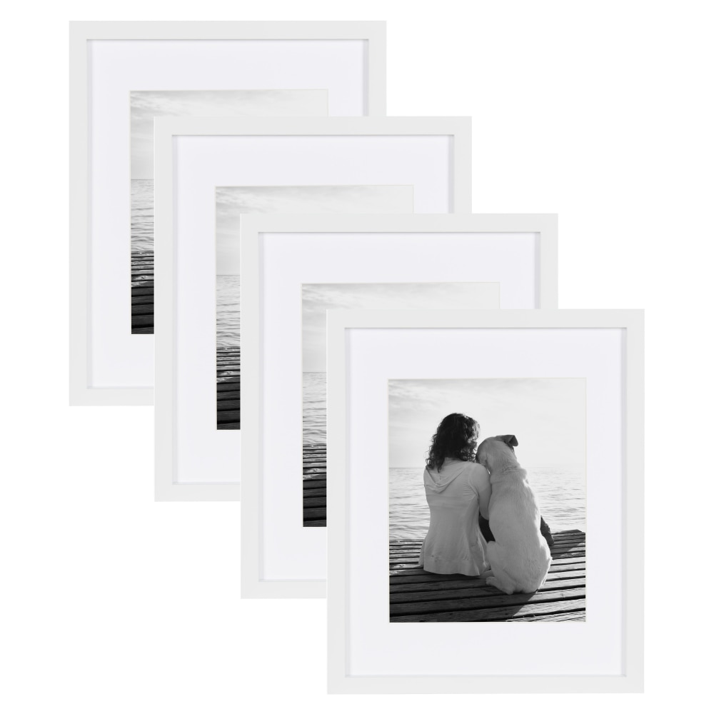 Uniek DesignOvation Gallery Picture Frame Set, 14 15/16 x 11 15/16in With Mat, White Decorative Modern, Set Of 4 MPN:212311
