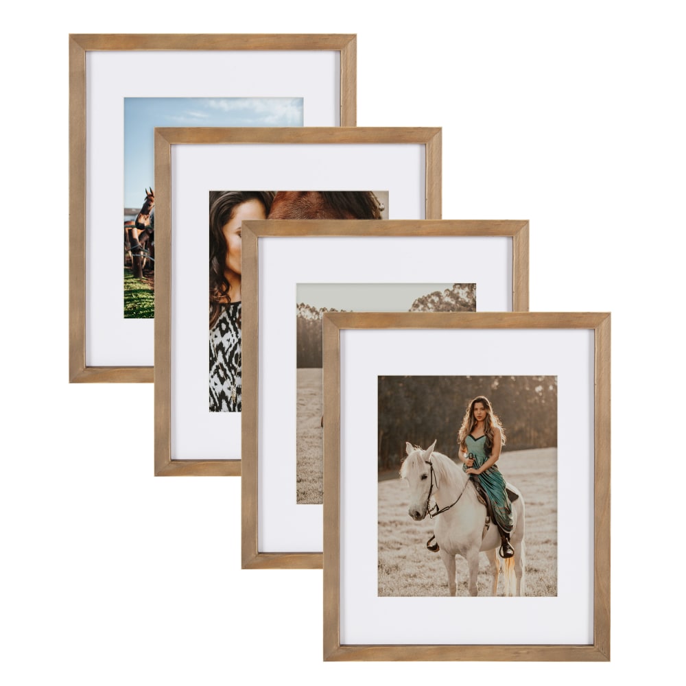 Uniek DesignOvation Gallery Wood Photo Picture Frame Set, 12 x 15in With Mat, Rustic Brown, Set Of 4 MPN:212317