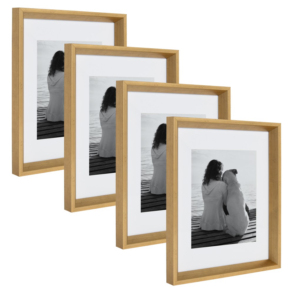 Kate And Laurel Calter Modern Wall Picture Frame Set, 12 1/2in x 15 1/2in With Mat, Gold, Set Of 4 MPN:213588