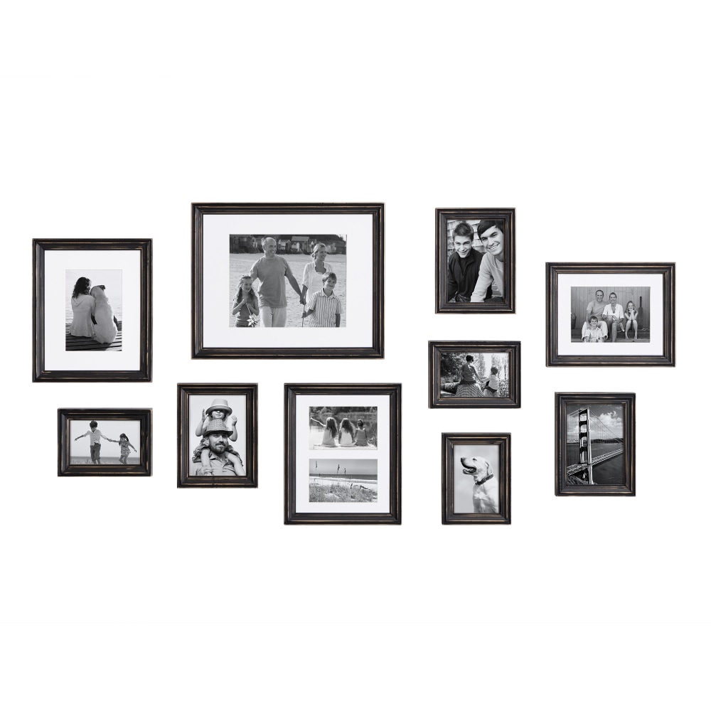 Kate And Laurel Bordeaux Gallery Wall Frame Kit, 15-1/2in x 12-1/2in, Distressed Black, Set of 10 MPN:216102