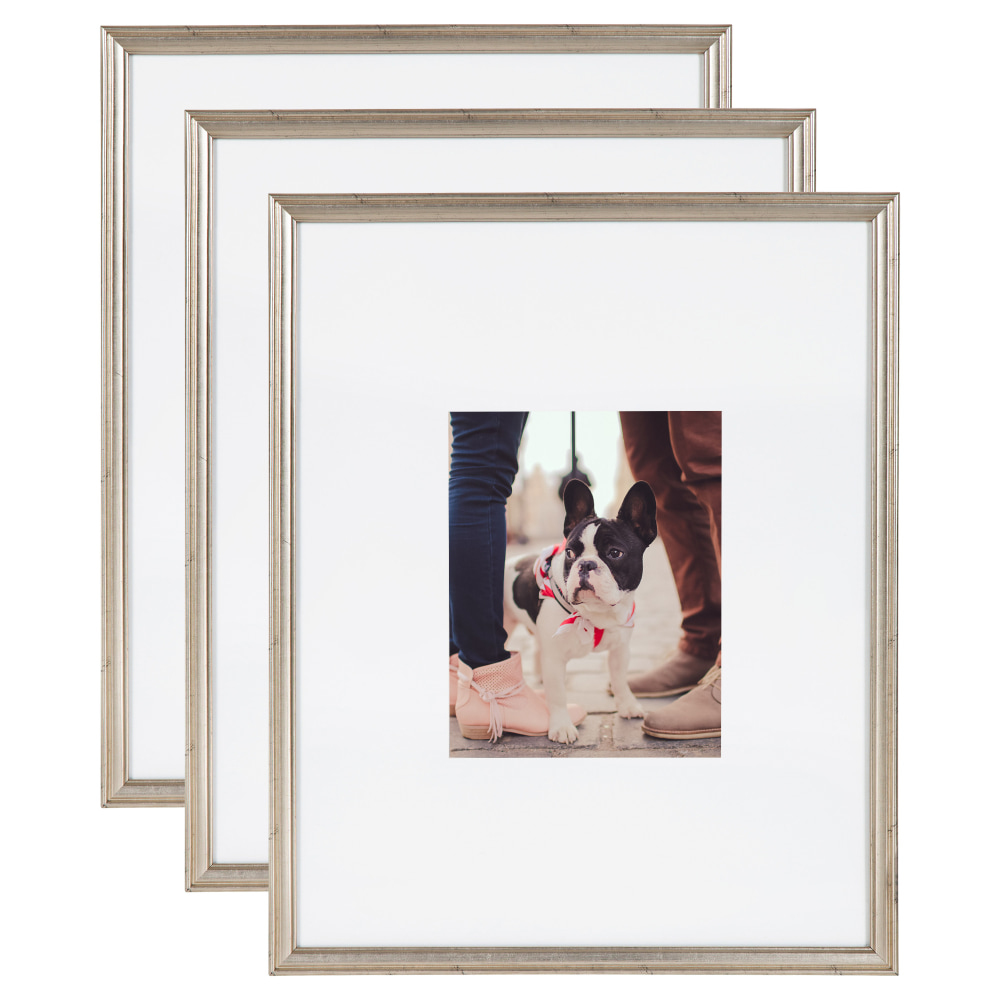 Kate And Laurel Adlynn Wall Picture Frame Set, 21in x 17in With Mat, Warm Silver, Set Of 3 MPN:217008
