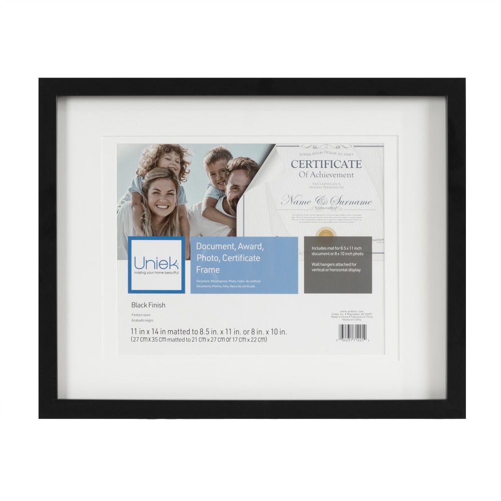 Uniek Gallery Photo/Document Picture Frame, 11in x 14in With Mat, Black MPN:228564