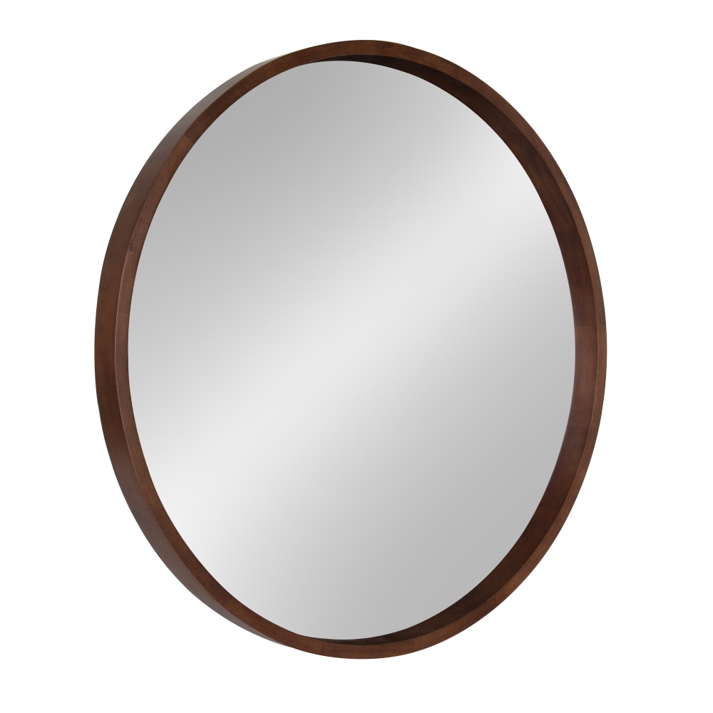 Uniek Kate And Laurel Hutton Round Mirror, 30inH x 30inW x 2-1/4inD, Walnut Brown MPN:212757