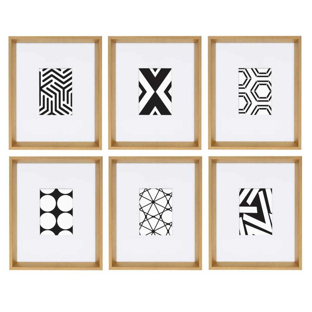 Uniek Kate and Laurel Calter Framed Art Prints, 12-7/16in x 15-7/16in, Modern Black And White Geometric Abstract Gold, Set Of 6 MPN:213681