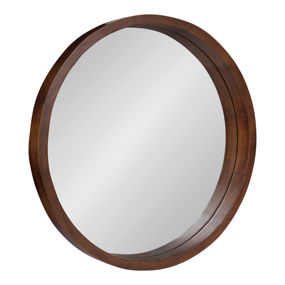 Uniek Kate And Laurel Hutton Round Mirror, 22inH x 22inW x 2-3/16inD, Walnut Brown MPN:214354