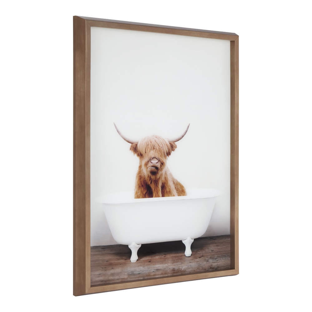 Uniek Kate And Laurel Blake Framed Printed Glass Art, 18in x 24in, Highland Cow In Tub MPN:217823