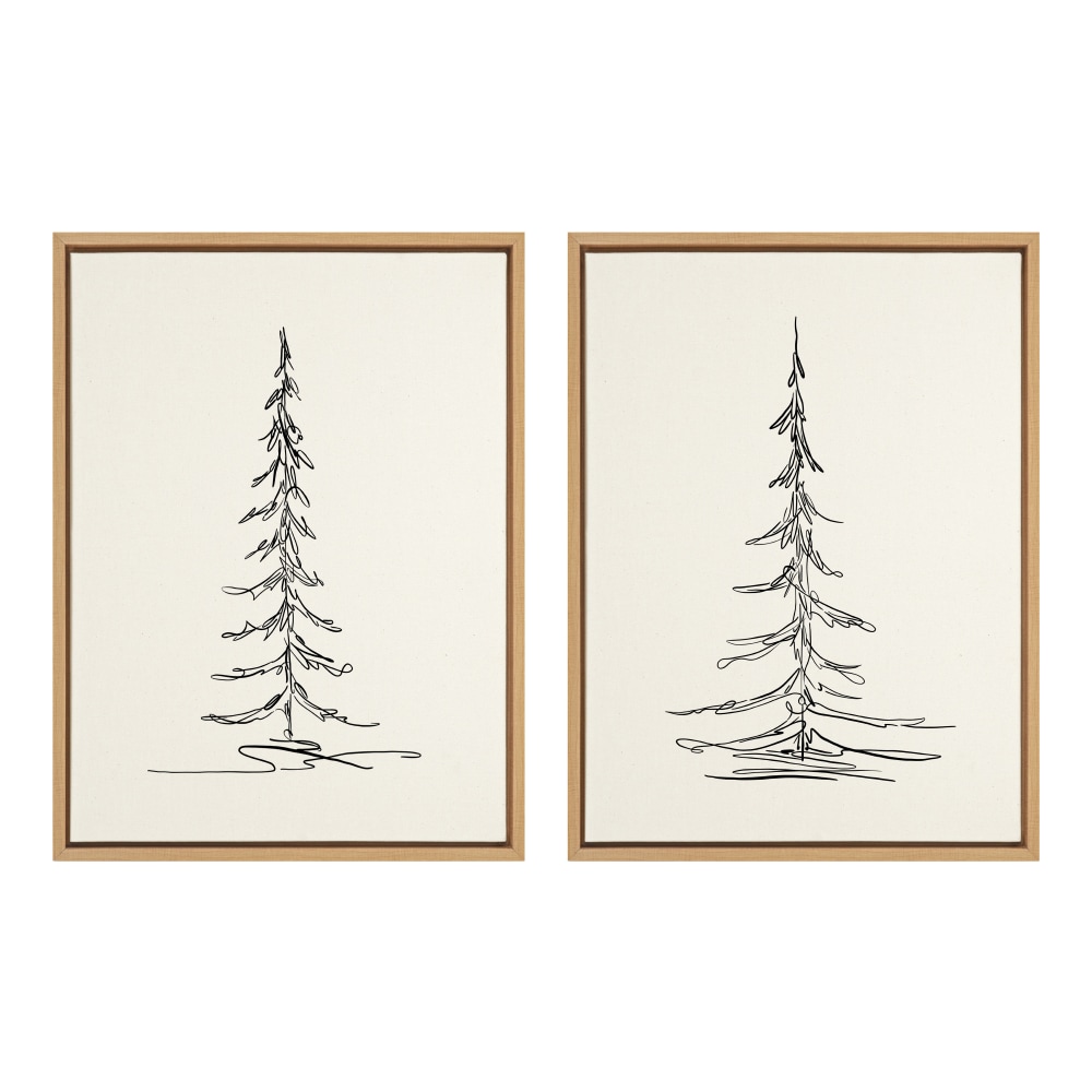 Uniek Kate And Laurel Sylvie Framed Canvas Wall Art Prints, 18in x 24in, Minimalist Evergreen Trees, Set Of 2 MPN:219763