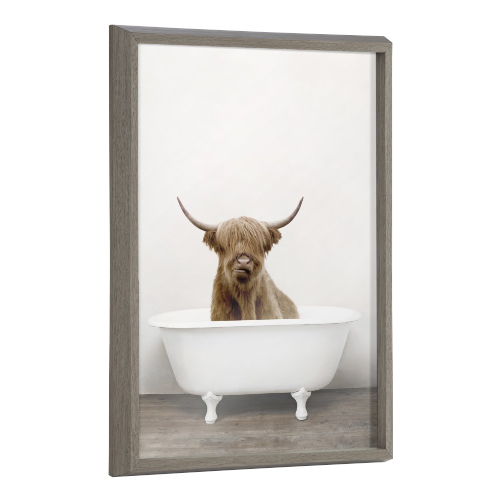 Uniek Kate And Laurel Blake Framed Printed Glass Art, 18in x 24in, Highland Cow In Tub Color MPN:221217