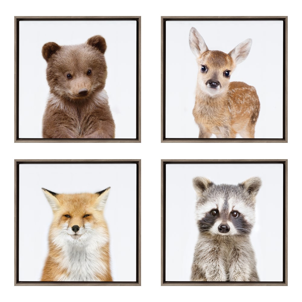 Uniek Kate And Laurel Sylvie Framed Canvas Wall Art Prints, 13in x 13in, Woodland Animals Collection, Set Of 4 MPN:221325