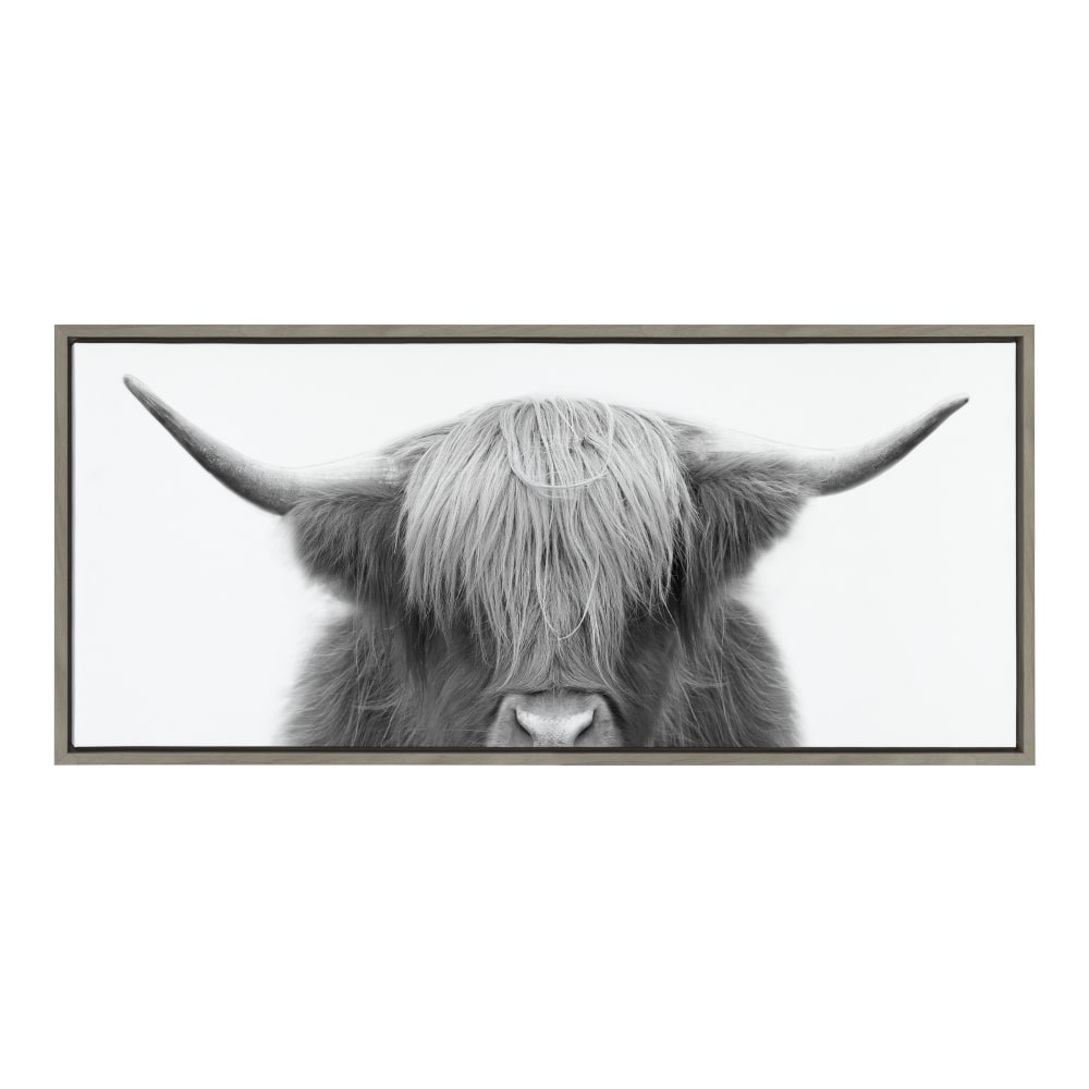 Uniek Kate And Laurel Sylvie Framed Canvas Wall Art, 18in x 40in, Hey Dude Highland Cow MPN:221861
