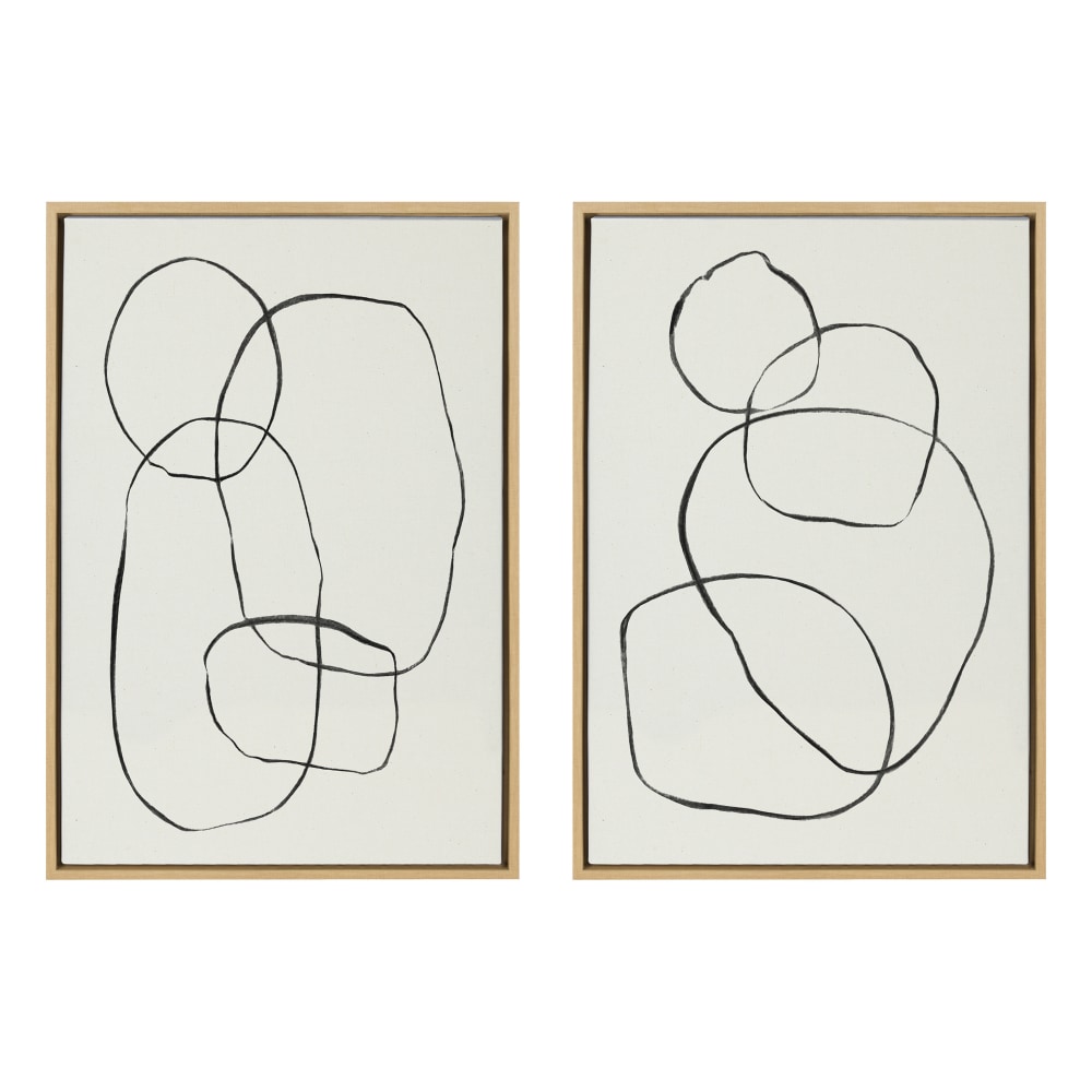 Uniek Kate And Laurel Sylvie Framed Canvas Wall Art, 23in x 33in, Modern Circles And Going In Circles, Natural, Set Of 2 MPN:222857