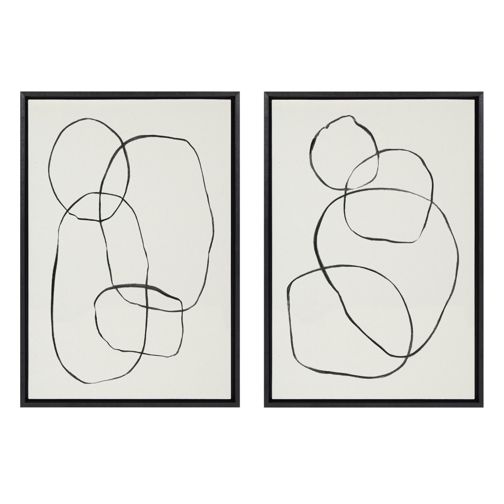 Uniek Kate and Laurel Sylvie Framed Canvas Wall Art Print, 23in x 33in, Modern Circles And Going In Circles, Black, Set Of 2 MPN:222858