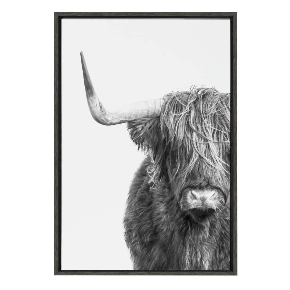 Uniek Kate and Laurel Sylvie Framed Canvas Wall Art Print, 23in x 33in, B&W Highland Cow No. 1 MPN:222956