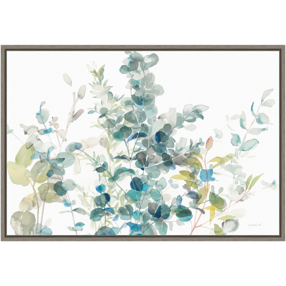 Amanti Art Eucalyptus I White Crop by Danhui Nai Framed Canvas Wall Art Print, 16inH x 23inW, Greywash MPN:A42704078989