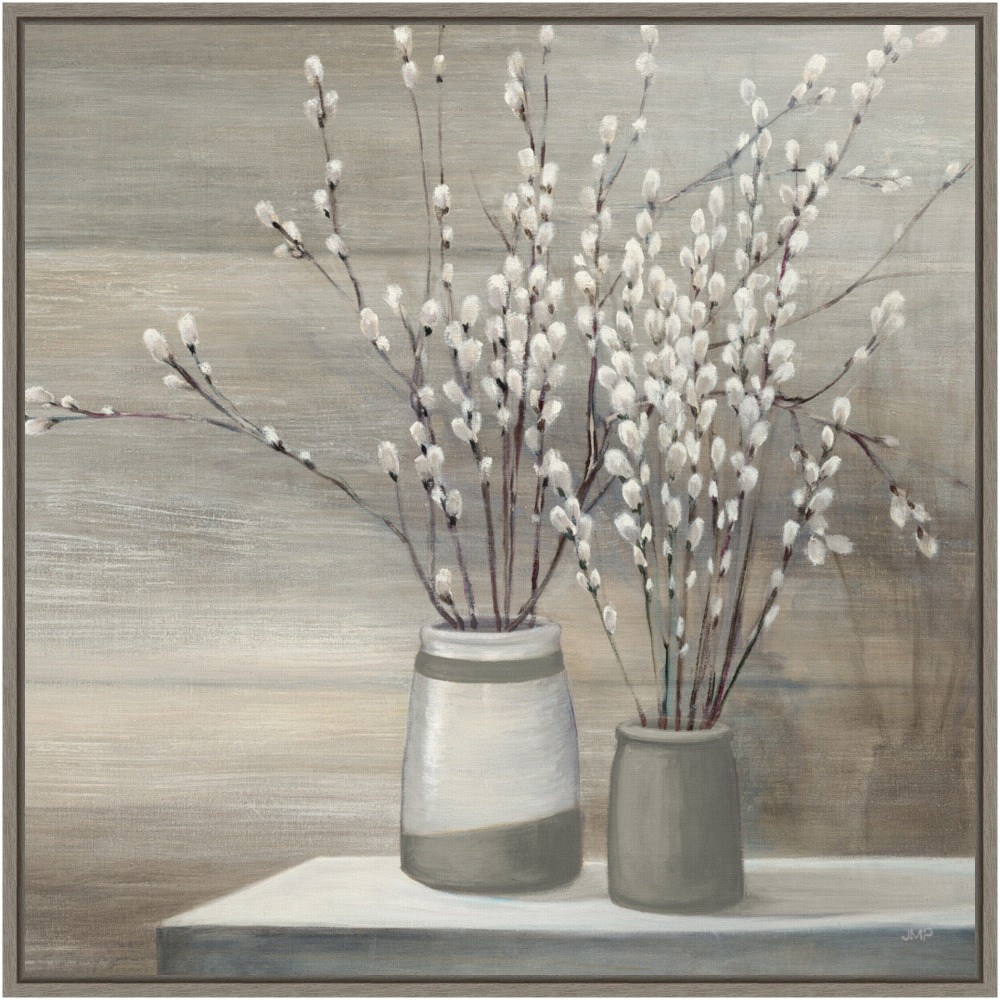 Amanti Art Pussy Willow Still Life Gray Pots Crop by Julia Purinton Framed Canvas Wall Art Print, 22in x 22in, Graywash MPN:A42704079001