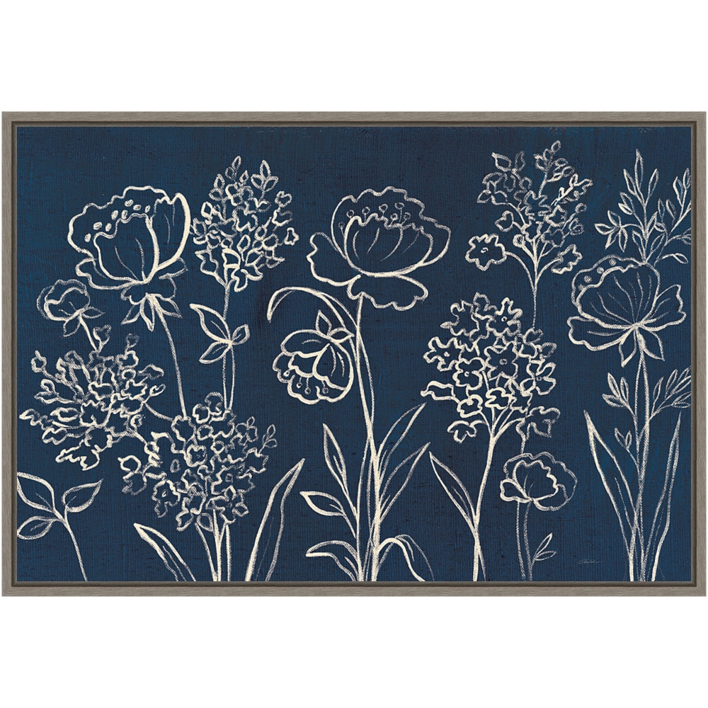 Amanti Art Indigo Floral I by Silvia Vassileva Framed Canvas Wall Art Print, 23in x 16in, Graywash MPN:A42704079031
