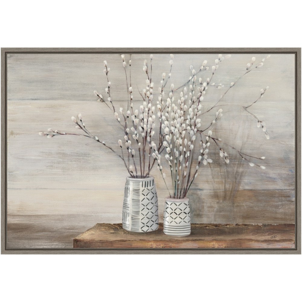 Amanti Art Pussy Willow Still Life With Designs by Julia Purinton Framed Canvas Wall Art Print, 23in x 16in, Graywash MPN:A42704952665
