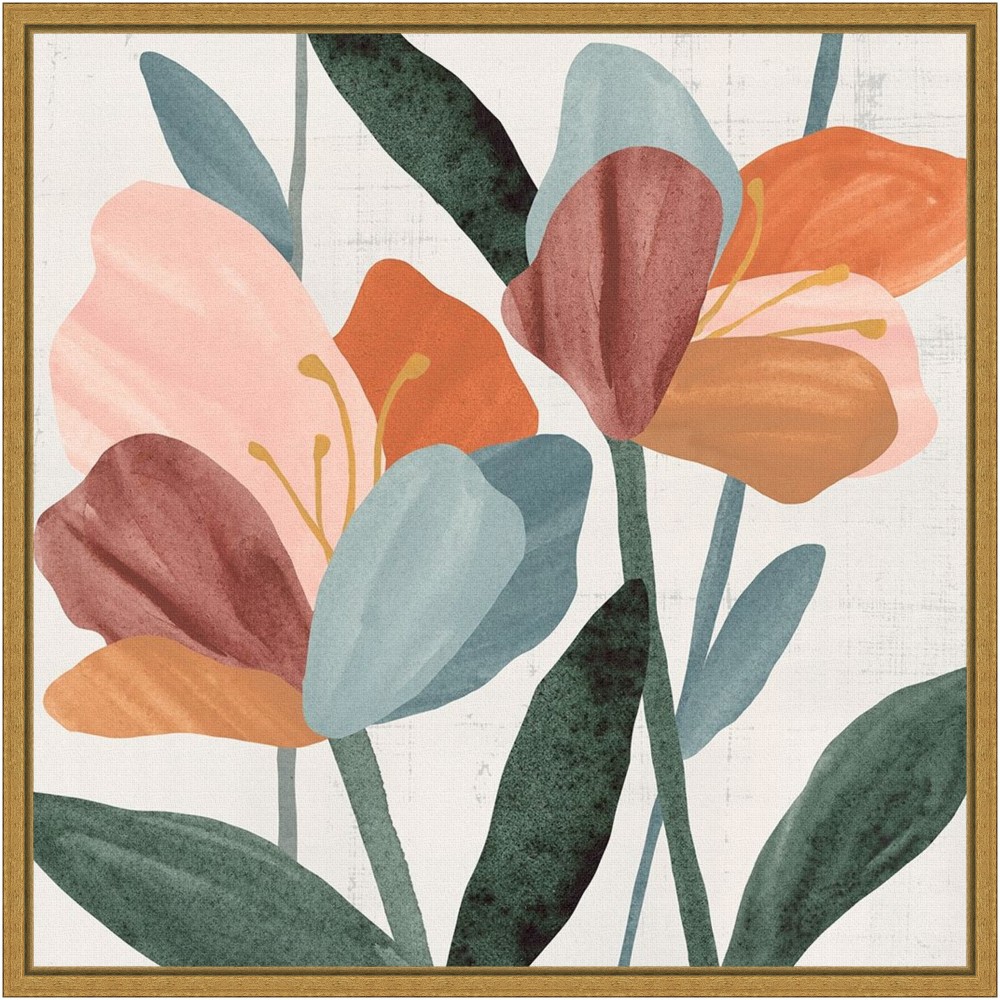 Amanti Art Azalea Flowers Joining II by Annie Warren Framed Canvas Wall Art Print, 16inH x 16inW, Gold MPN:A42705376012