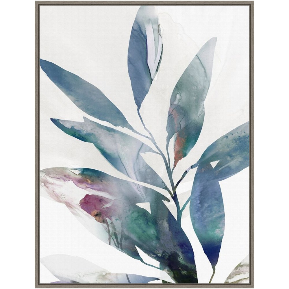 Amanti Art Indigo Sprig II (Leaves) by Isabelle Z Framed Canvas Wall Art Print, 23in x 30in, Graywash MPN:A42707108934