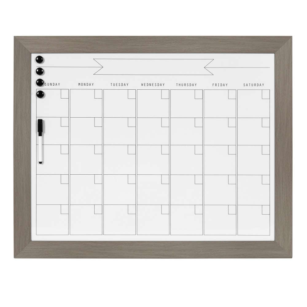 DesignOvations Beatrice Magnetic Framed Dry-Erase Monthly Calendar, Melamine, 23in x 29in, White, Gray Plastic Frame MPN:213688