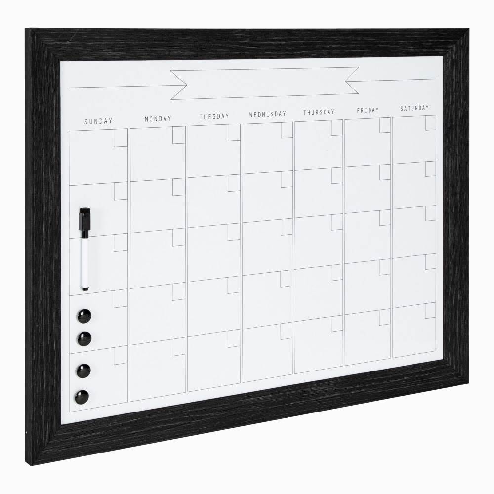 DesignOvations Beatrice Magnetic Framed Dry-Erase Monthly Calendar, Melamine, 23in x 29in, White, Black Plastic Frame MPN:217358