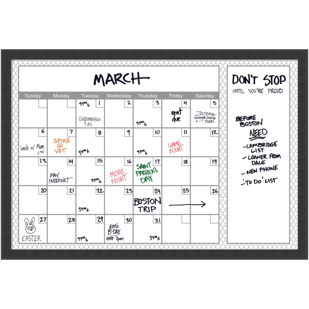 Amanti Art Quatrefoil Monthly Calendar Dry-Erase Board, Glass, 26in x 38in, White/Gray, Mezzanotte Black Wood Frame MPN:A42702973075