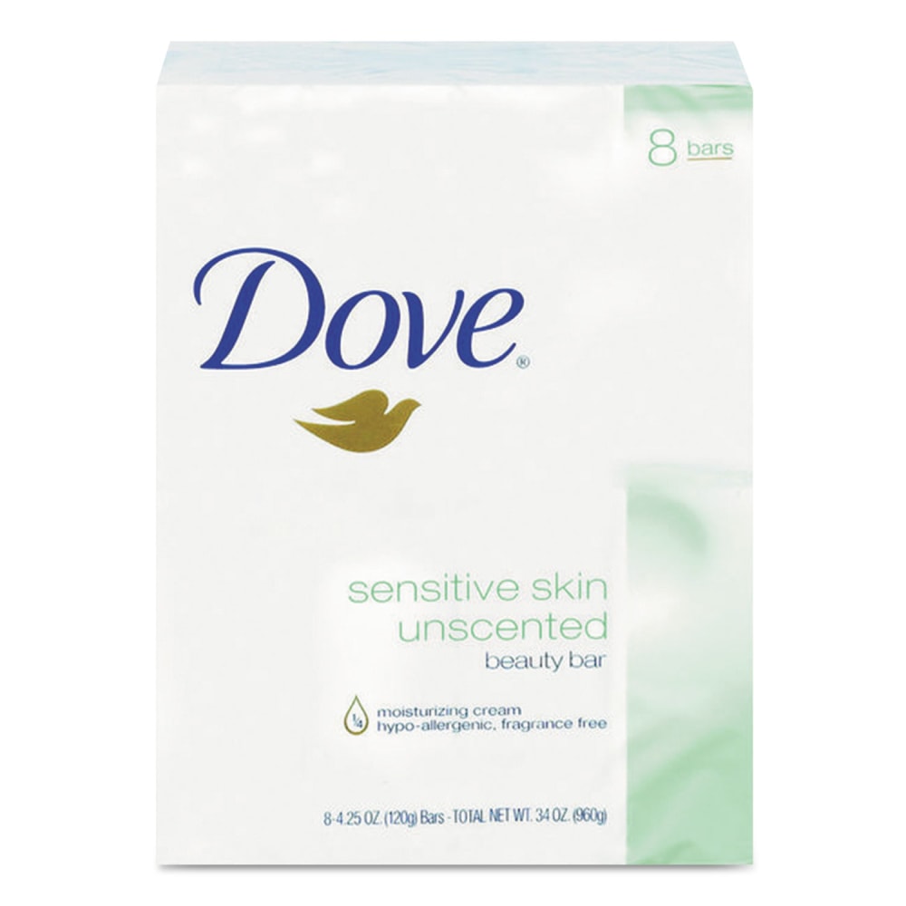 Dove Sensitive Skin Bath Bar, Unscented, 4.5 oz, 8 Bars/Pack, 9 Packs/Carton MPN:CB613789