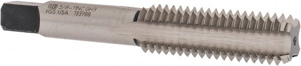 Straight Flute Tap: 5/8-11 UNC, 4 Flutes, Bottoming, 2B/3B Class of Fit, High Speed Steel, Bright/Uncoated MPN:6007584