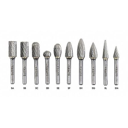 SAIT 45015 Double Cut (Alternate Cut) Carbide Burs, Type SE1, 1/4