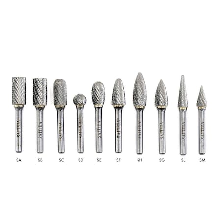 SAIT 45025 Double Cut (Alternate Cut) Carbide Burs, Type SL1, 1/4